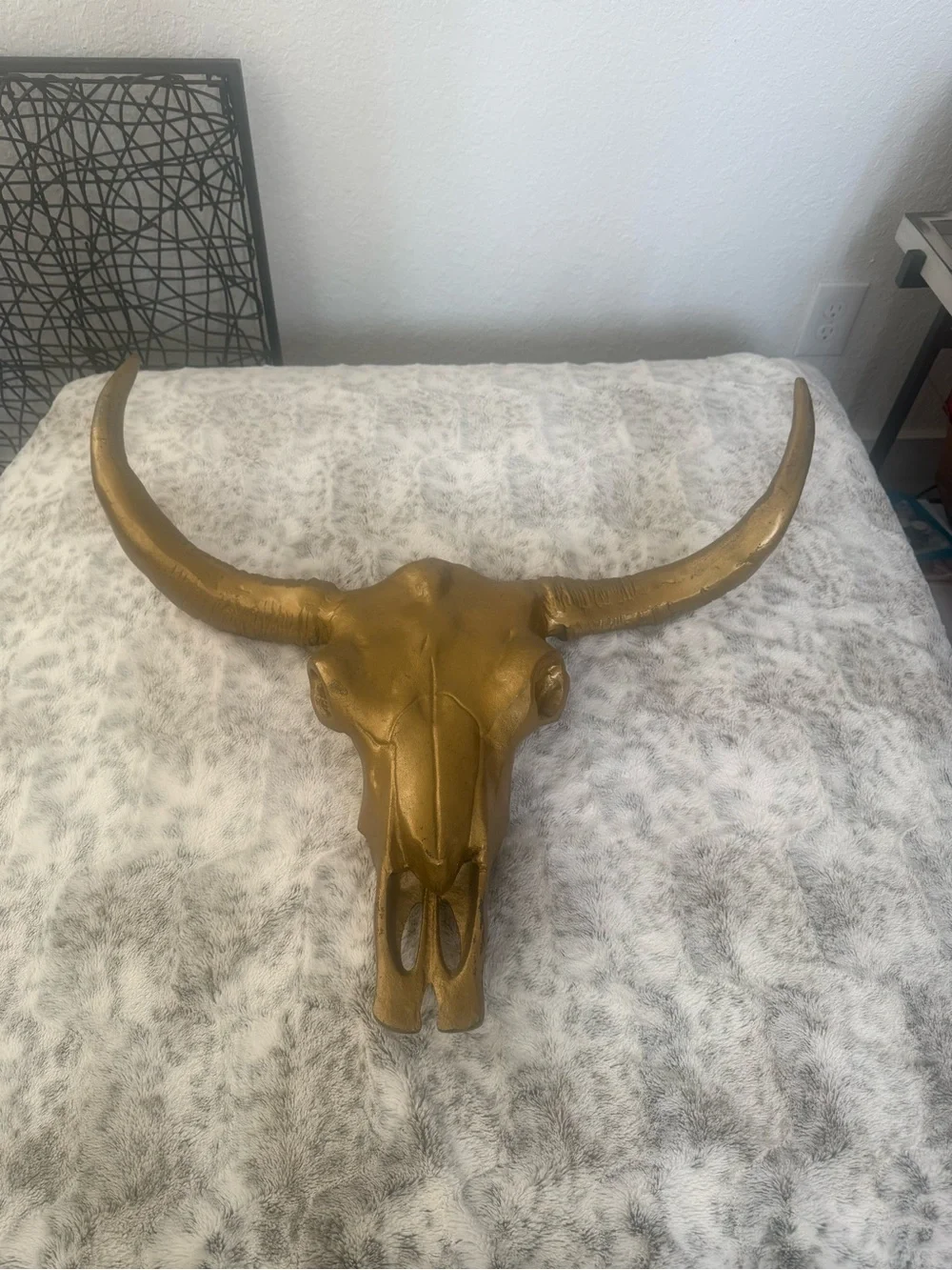 Decorative Gold Longhorn Skull Wall Accent - Rustic Home Wall Decor